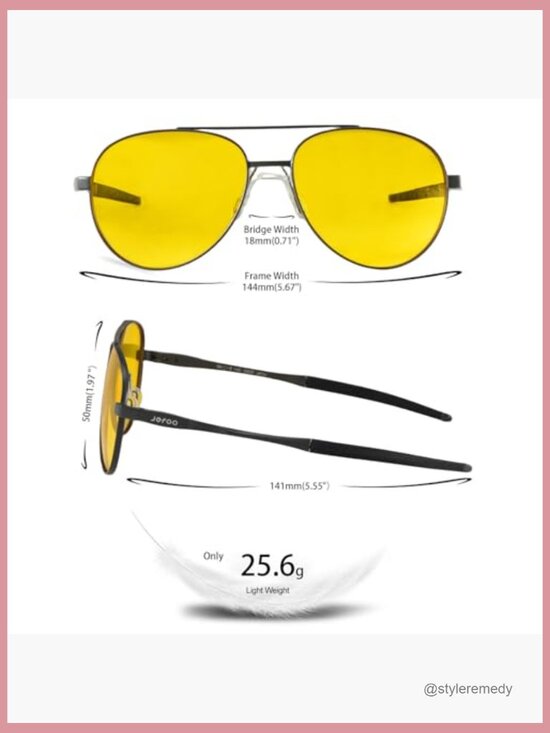 Aviator Night Driving Glasses with Polarized Yellow Lens Anti Glare